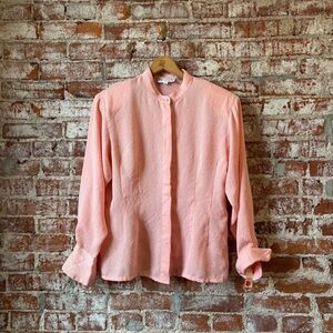 Vintage Oscar De La Renta Expressions Pink Floral Long Sleeve Blouse 16 Tags On